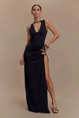 Bohemian-Style Night Appeal Kaiden Slinky Beaded Maxi Dress - Black