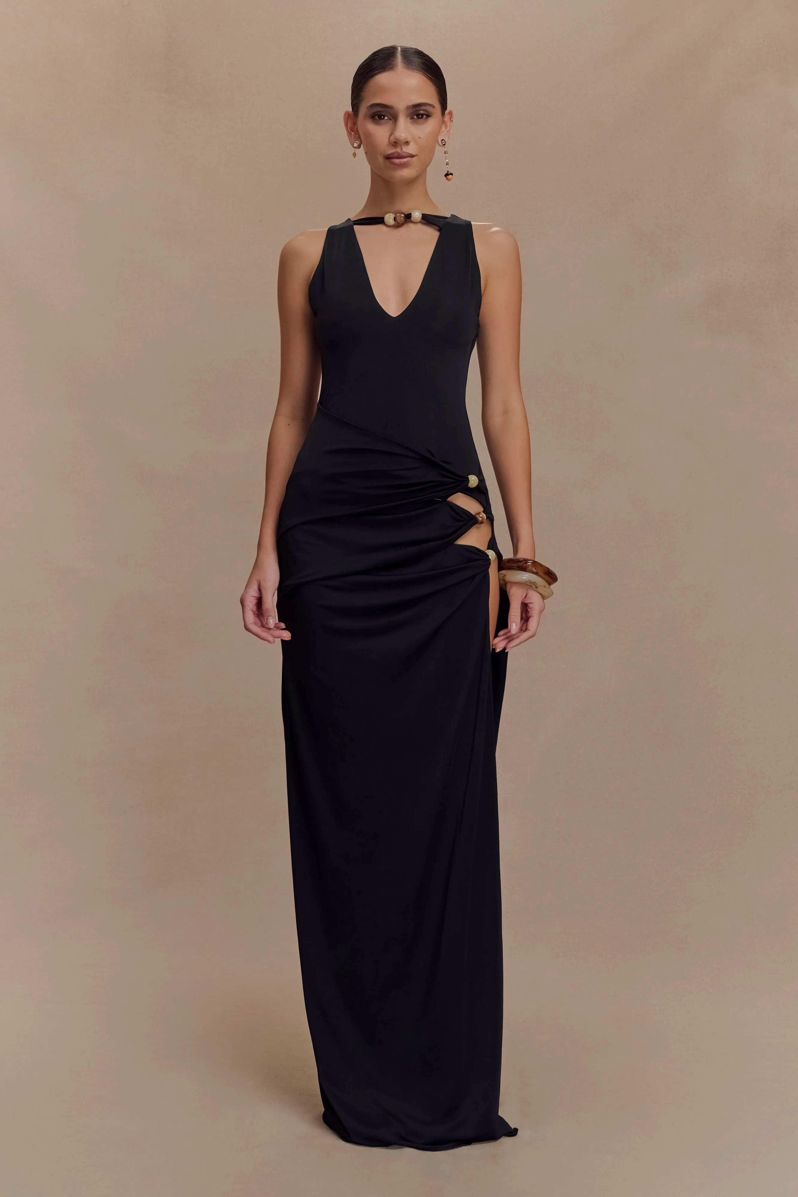 Kaiden Slinky Beaded Maxi Dress - Black Go To Wear Weekend Ready
