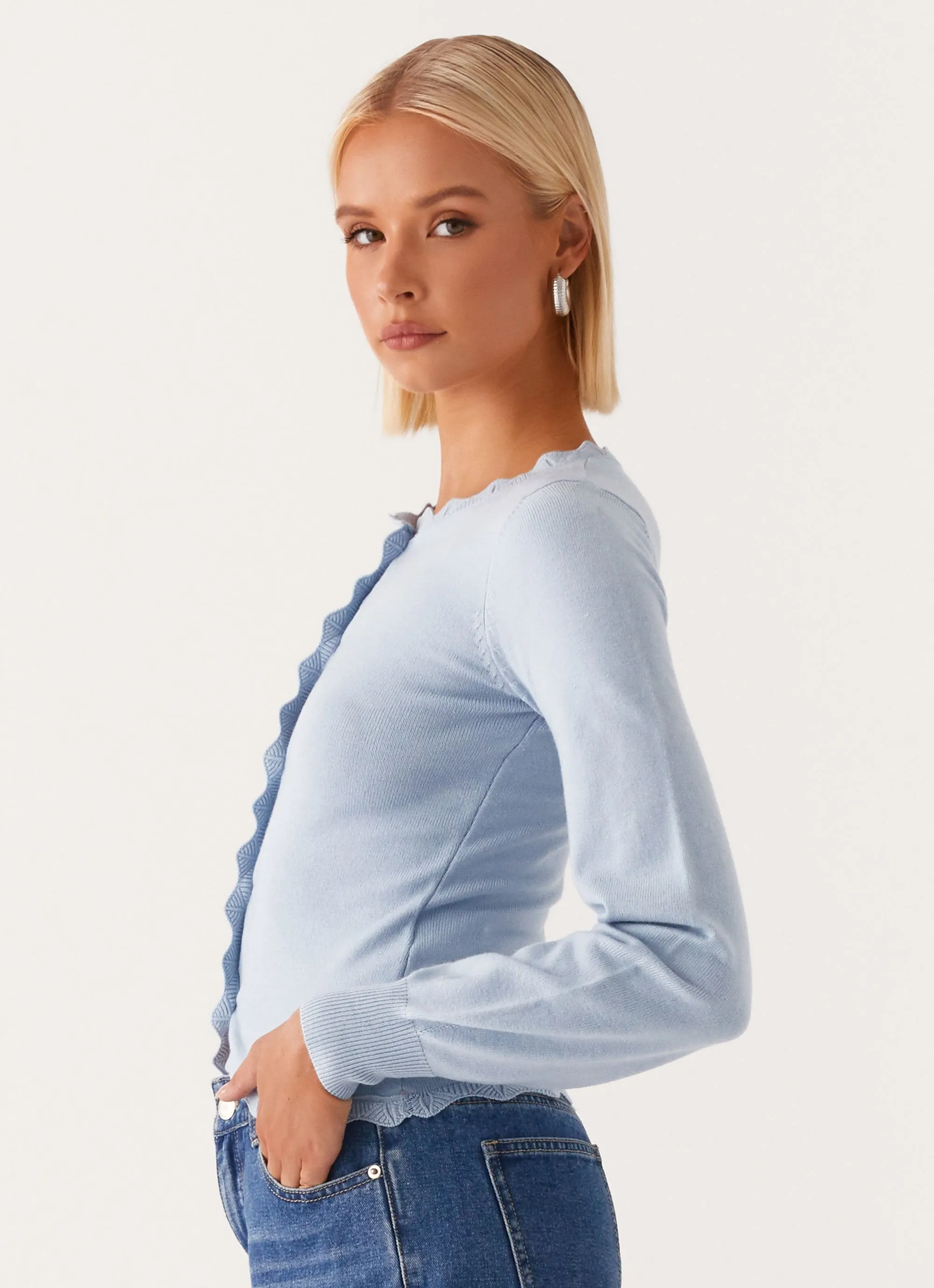 nylon blend Multi Pocket Design Mikah Lace Trim Cardigan - Baby Blue