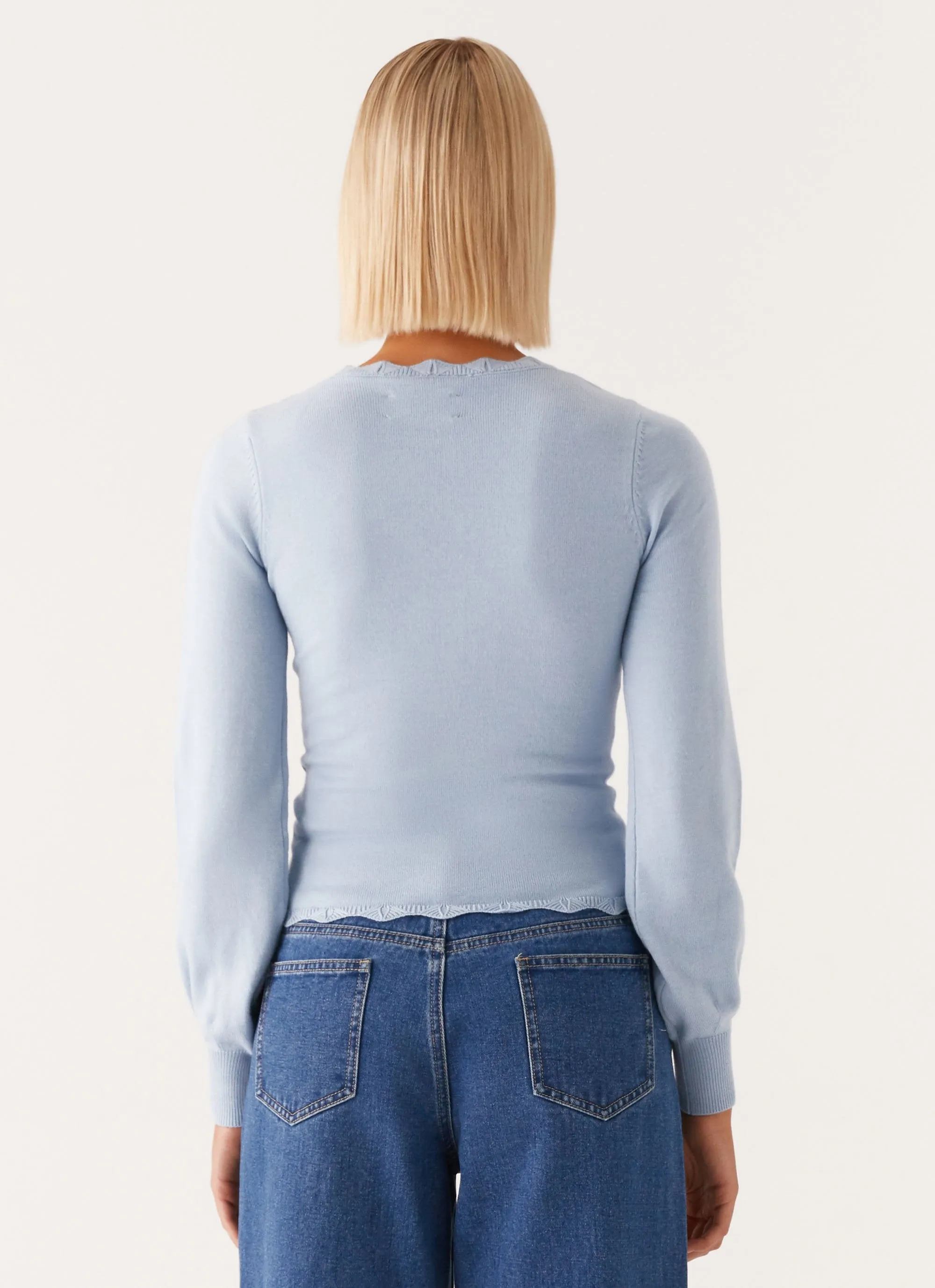 Mikah Lace Trim Cardigan - Baby Blue Durable AbrasionResistant Panels Double Layered Fabric