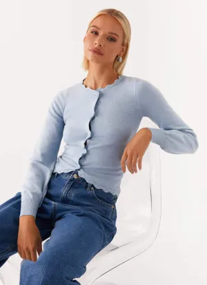 Mikah Lace Trim Cardigan - Baby Blue Smooth Zipper Track Packable Construction