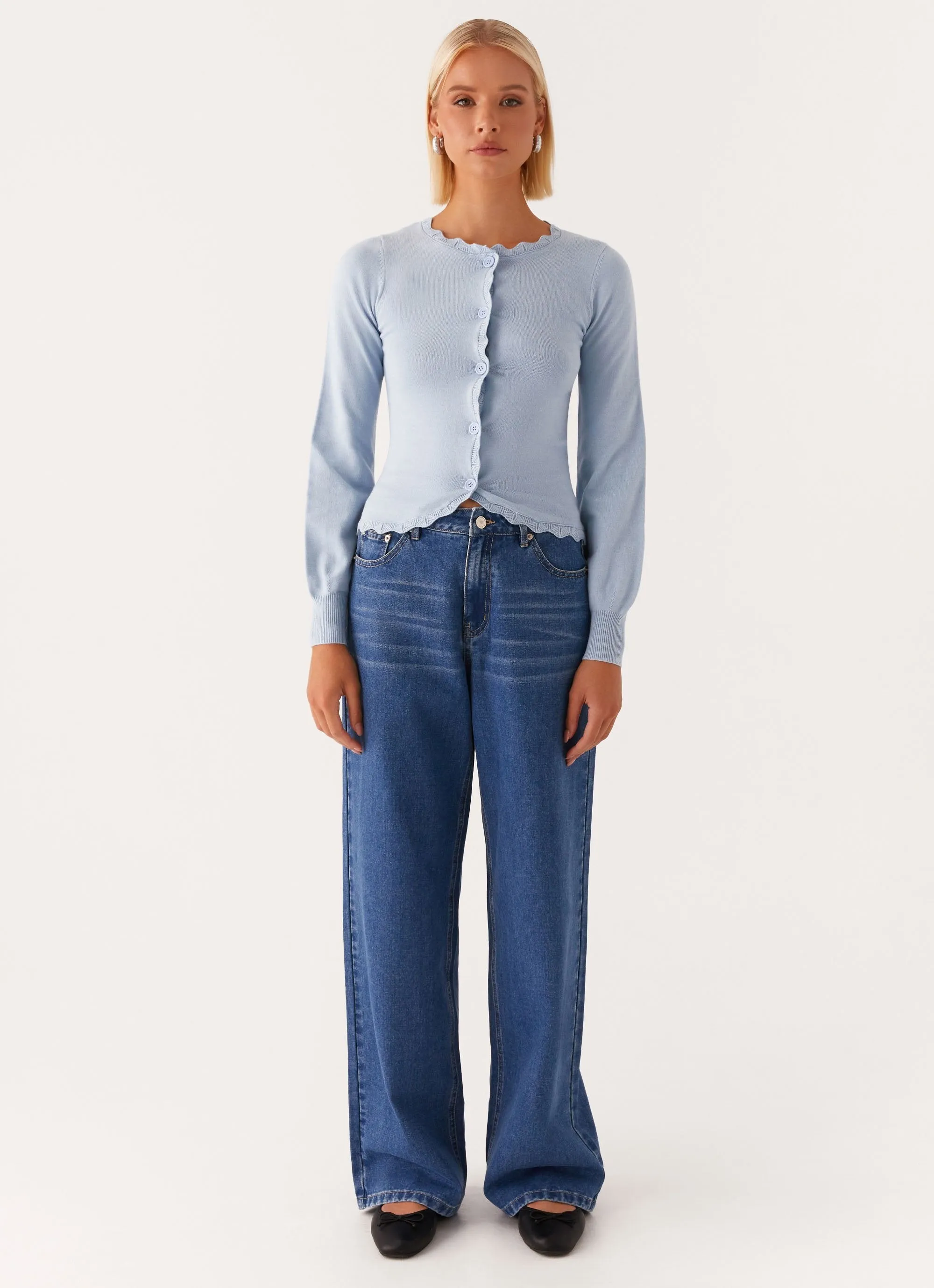 ReinforcedEdging Non Irritating Seams Mikah Lace Trim Cardigan - Baby Blue