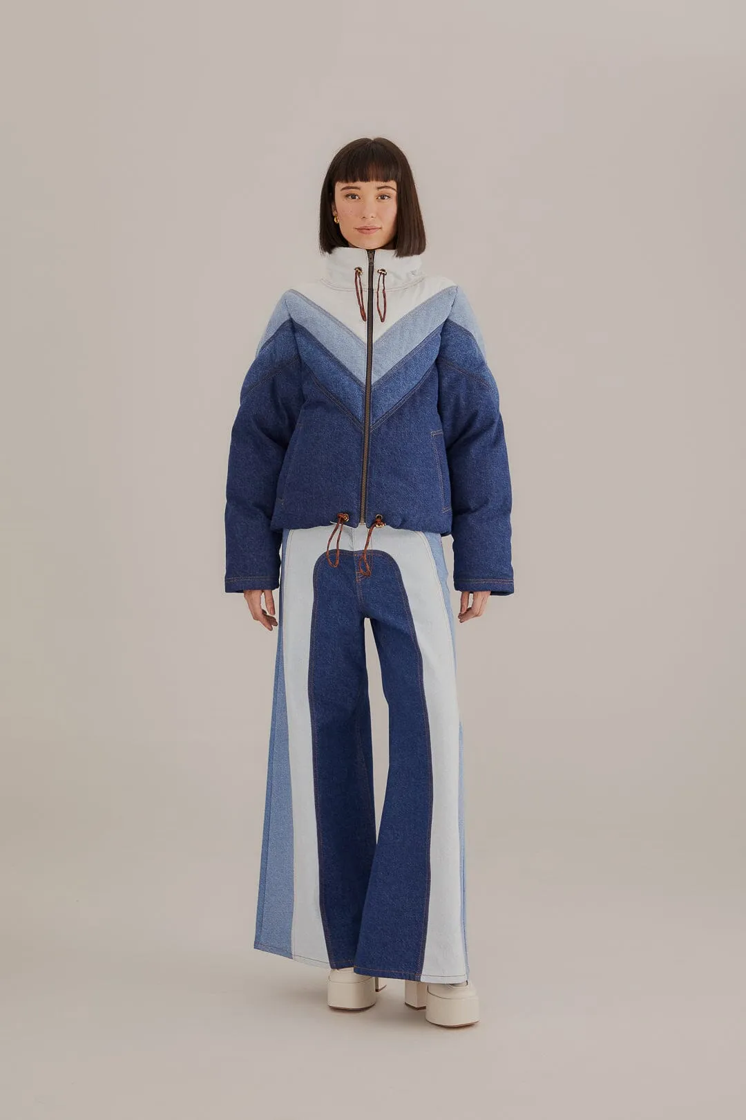 Easy Flex Design Rugged Fit Patchwork Denim Wide Pants