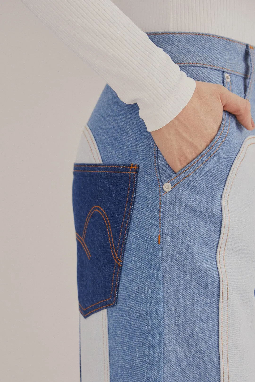 Patchwork Denim Wide Pants Street Inspired Breathable mesh design