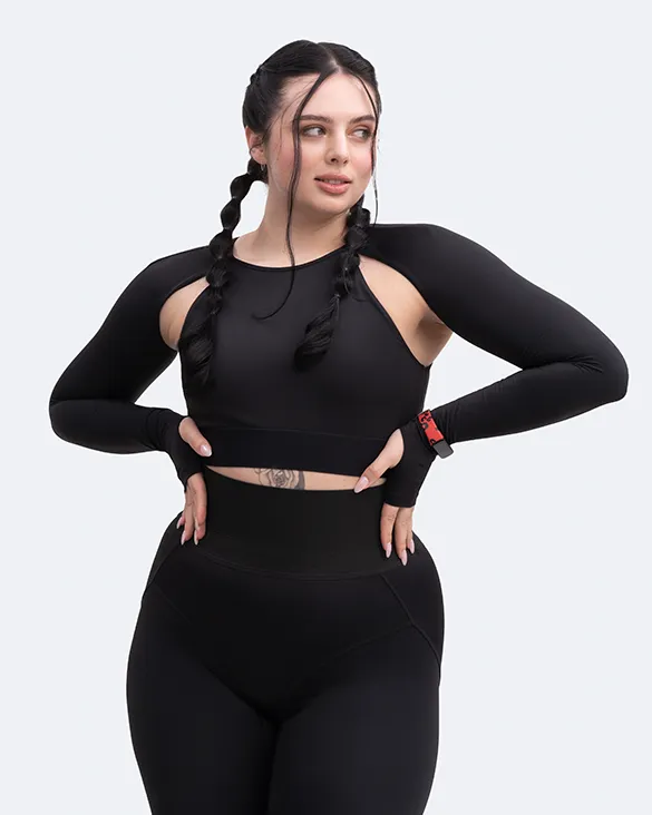 Shoulder Cut-Out Crop Top Comfort Fit Wrinkle-Resistant