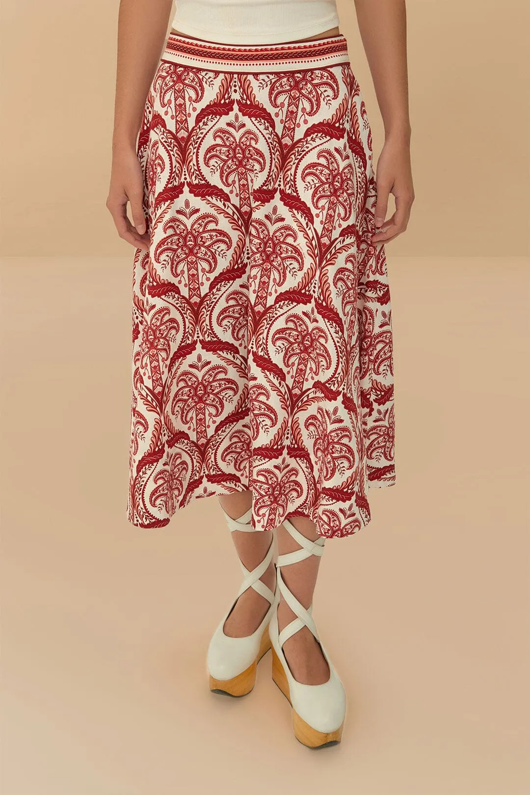 Creative Layering Off-White Tropical Cameo LENZING? ECOVERO? Euroflax? Midi Skirt