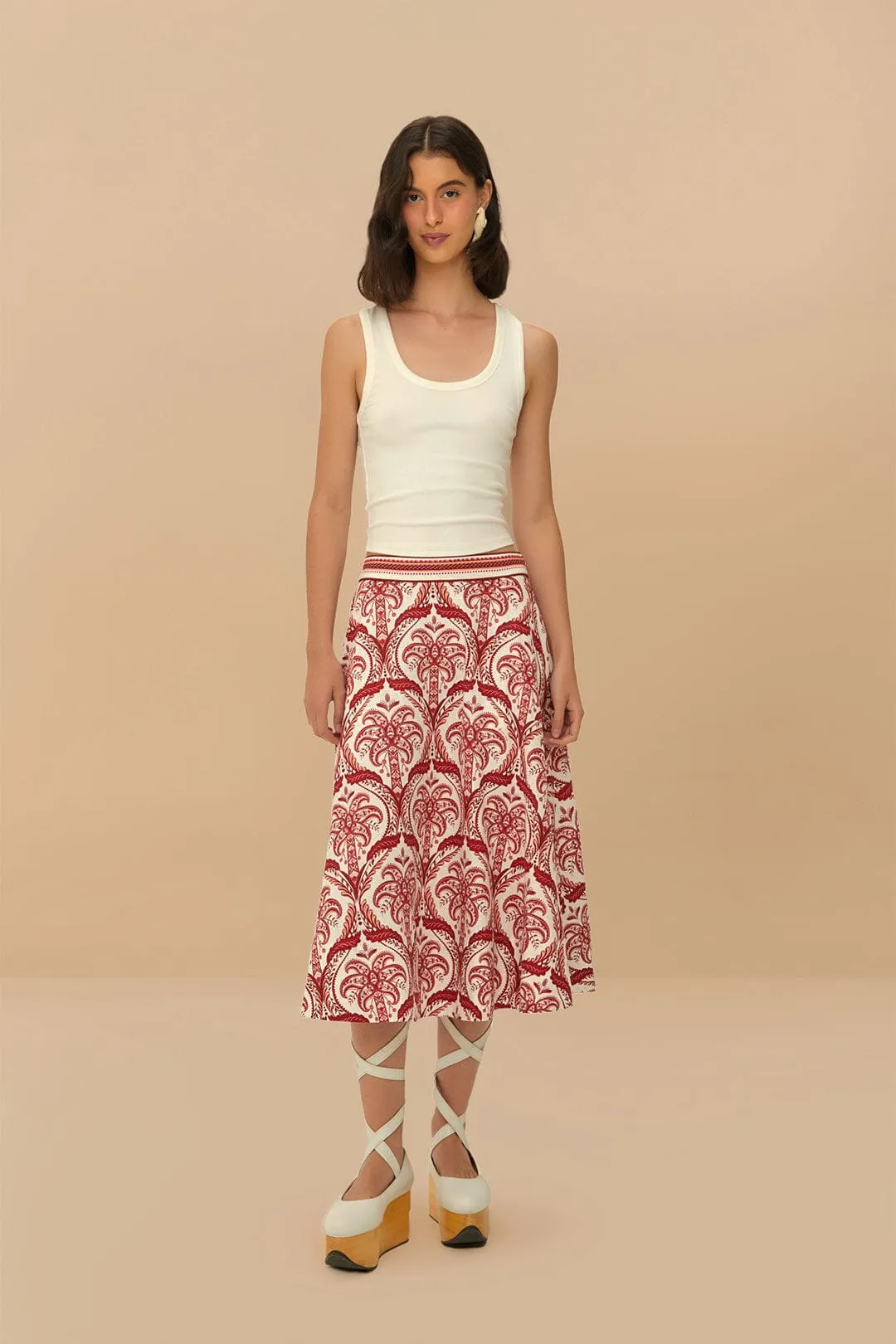 Soft Touch Structured silhouette Off-White Tropical Cameo LENZING? ECOVERO? Euroflax? Midi Skirt