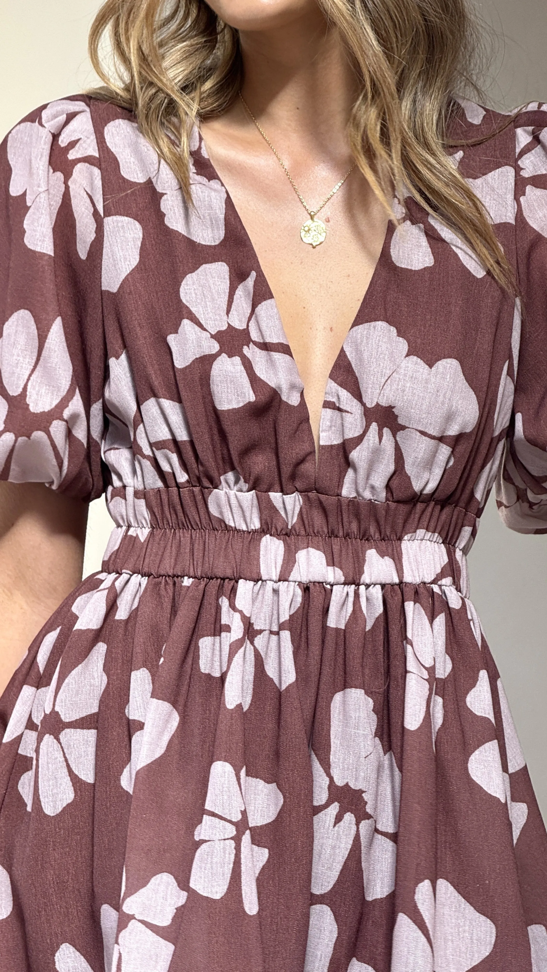 Peace View Erin Mini Dress - Brown Daylillies