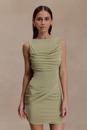 Henley Slinky Drape Mini Dress - Sage All Fit Style
