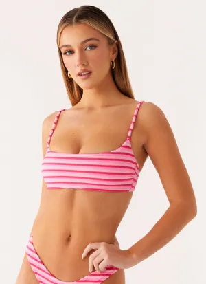 Crochet-Accents Mauritius Bikini Top - Pink Stripe