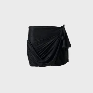 Siedres Tie Detailed Jersey Wrap Mini Skirt - Black Flat Lay Collar Everyday Favorite