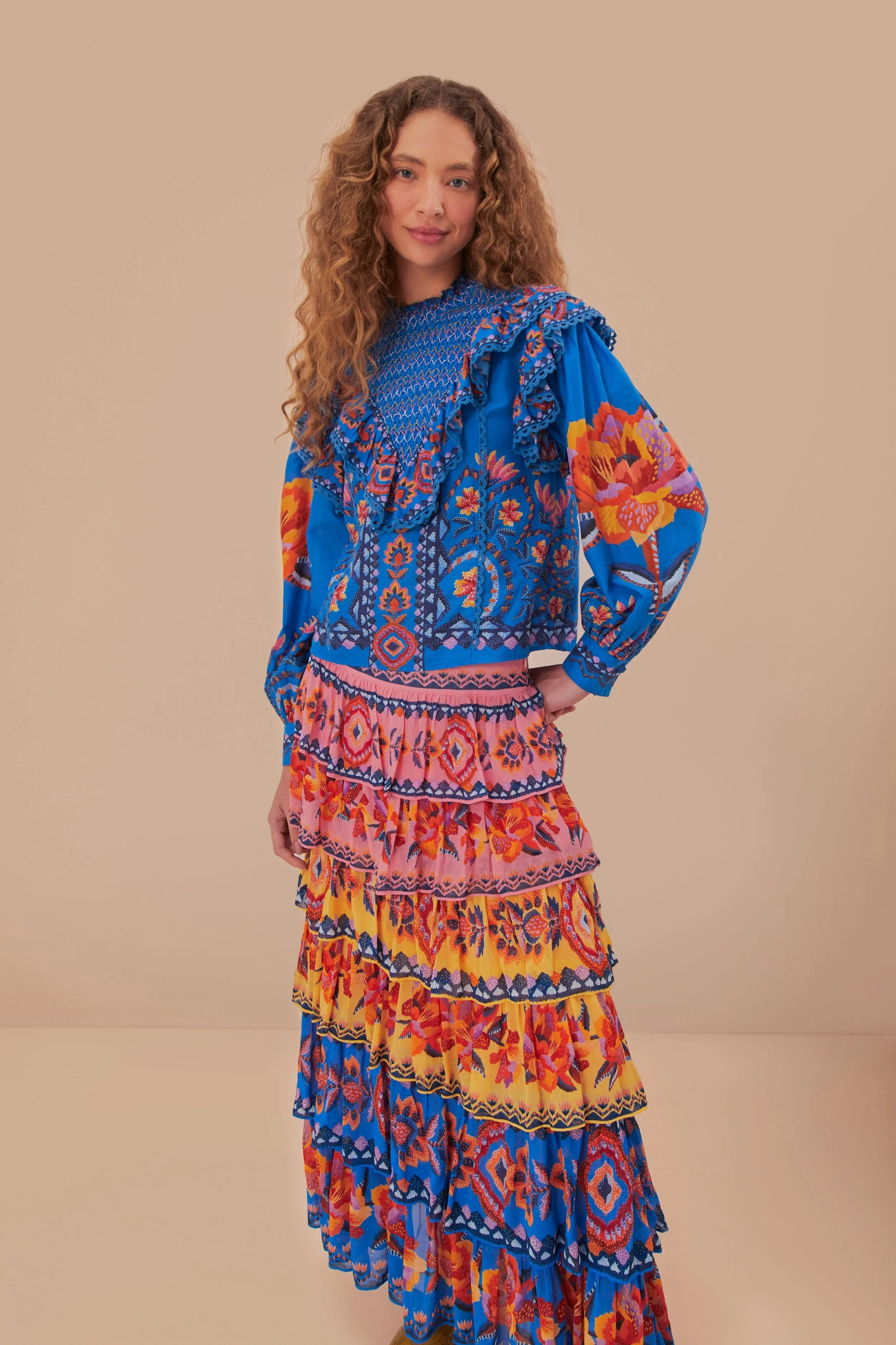 Bold Print Blue Lucy Floral Ainika Maxi Skirt