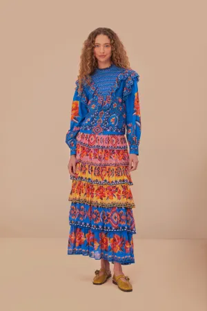 Local Artisan Blue Lucy Floral Ainika Maxi Skirt