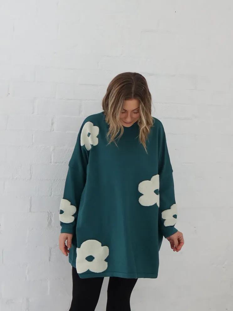 Avery Knit - Teal Flower Minimal Vibe Urban Comforted