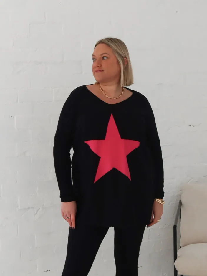 Low Maintenance Lattice Pattern Maeve Star Knit - Black