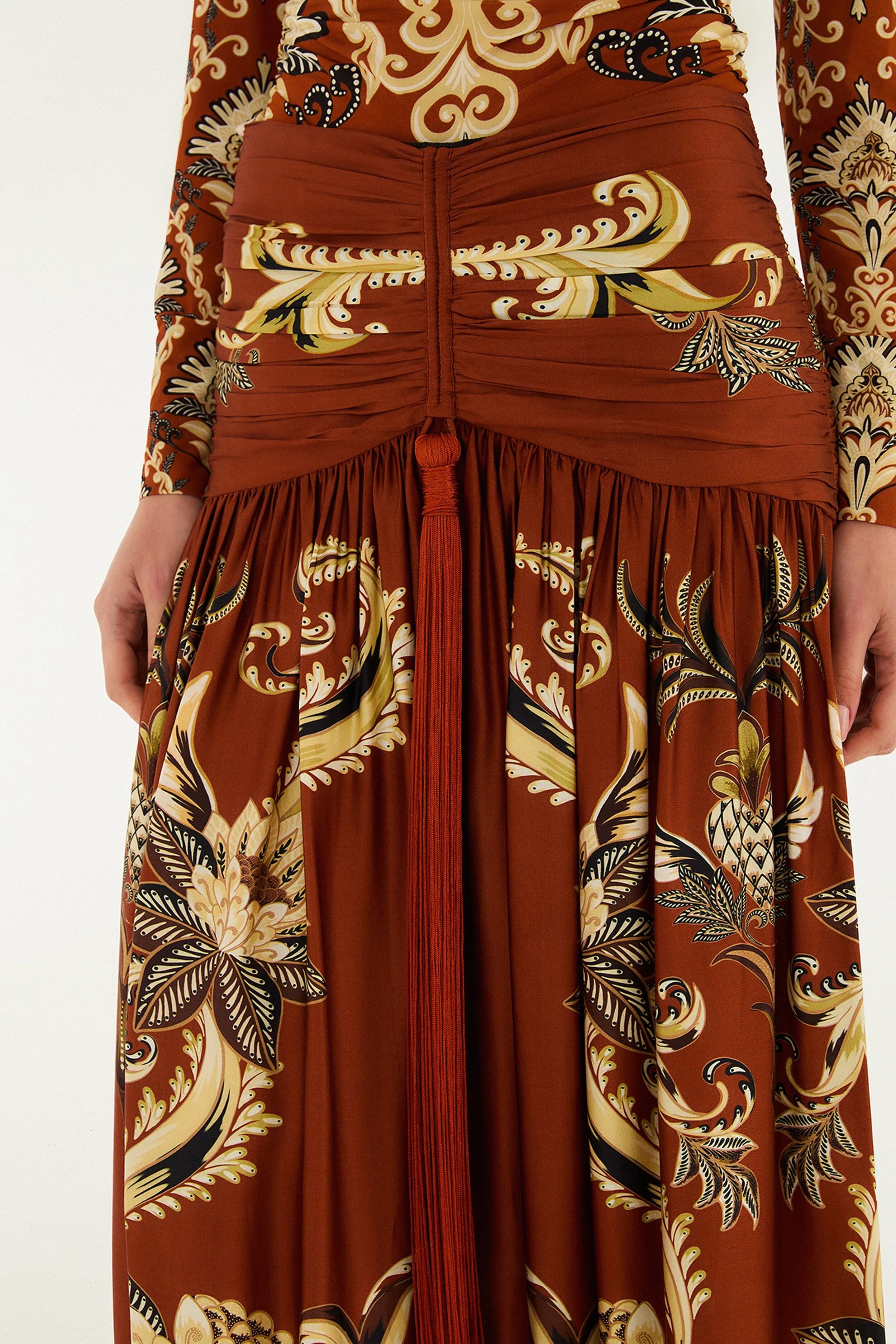 Sustainable Innovation lace accents Orange Arabesque Paradise Flower Fringe Lenzing? Ecovero? Viscose Midi Skirt