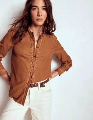 Victoria Cord Shirt-Ginger Functional Side Gussets Relaxed Flex