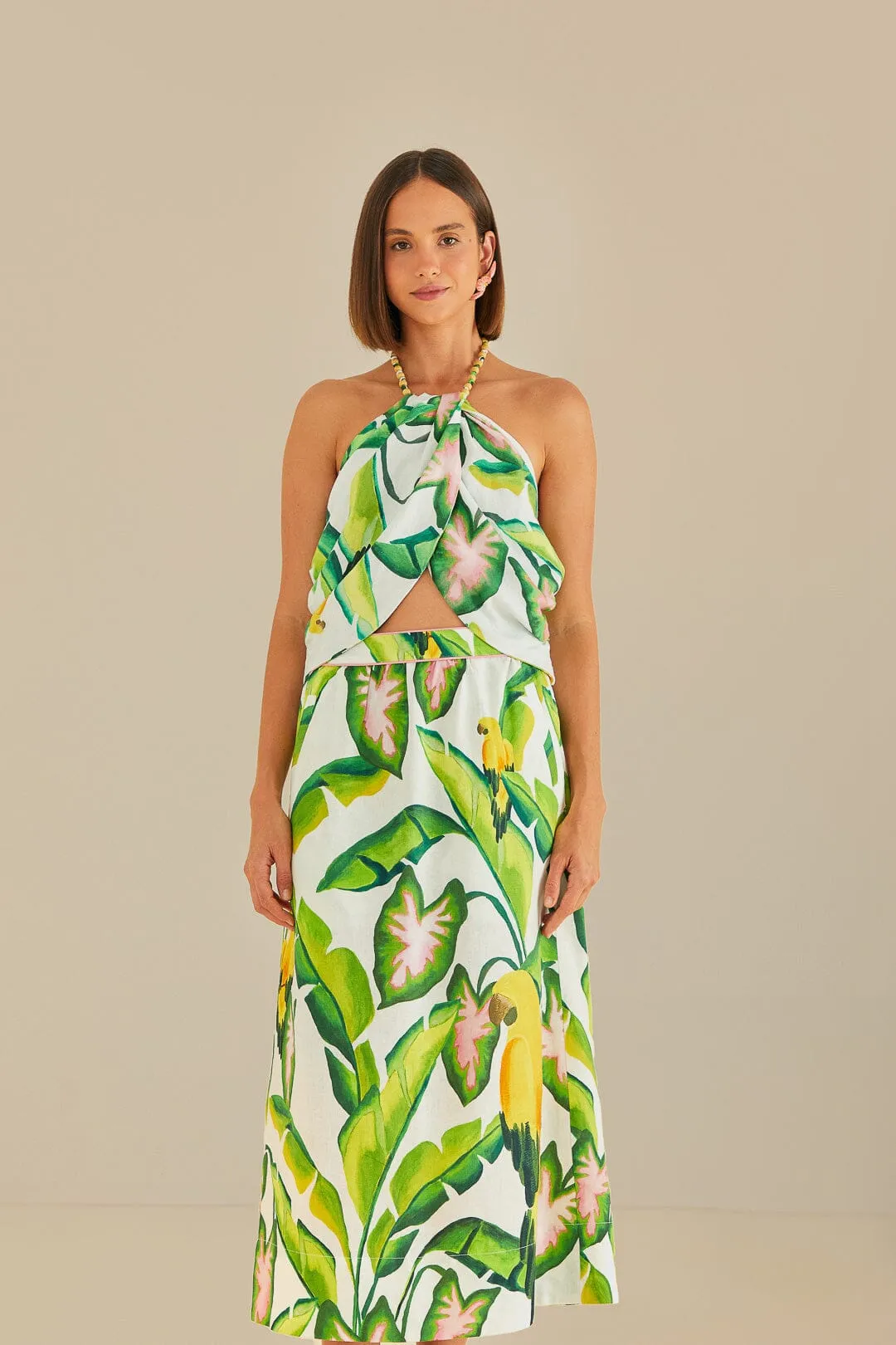 Layered Structure Off-White Summer Foliage Skirt