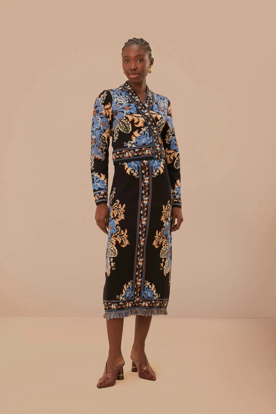 Black Blossom Tapestry Knit Skirt Collaboration Piece