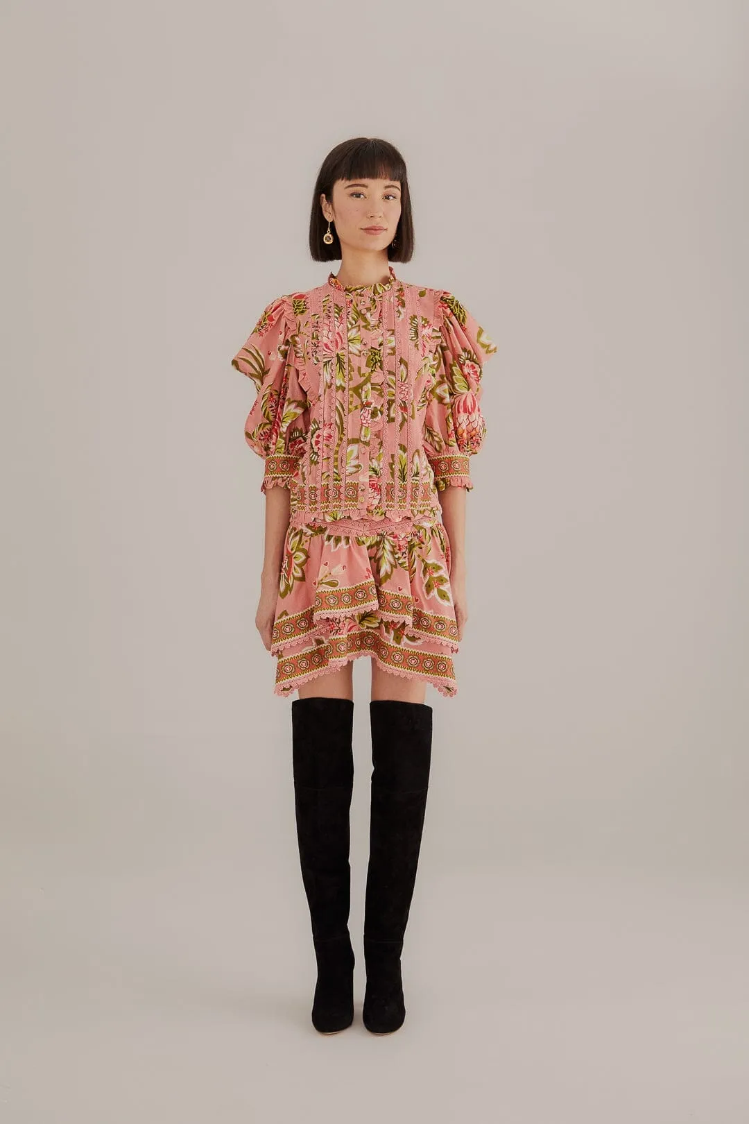 Soft Pink Aura Floral Mini Skirt Clean Lines Ankle length