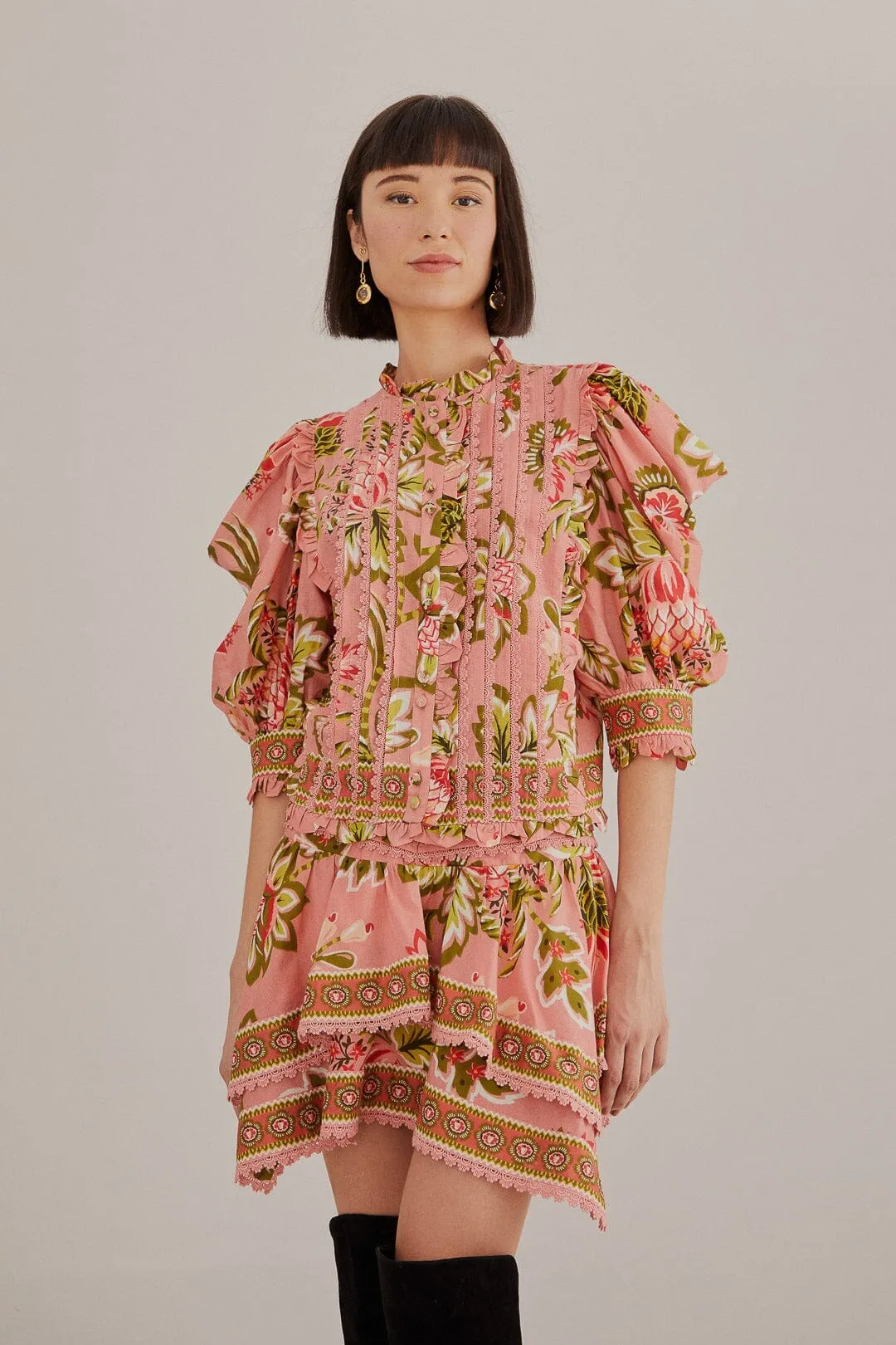 Soft Pink Aura Floral Mini Skirt Daily Mood