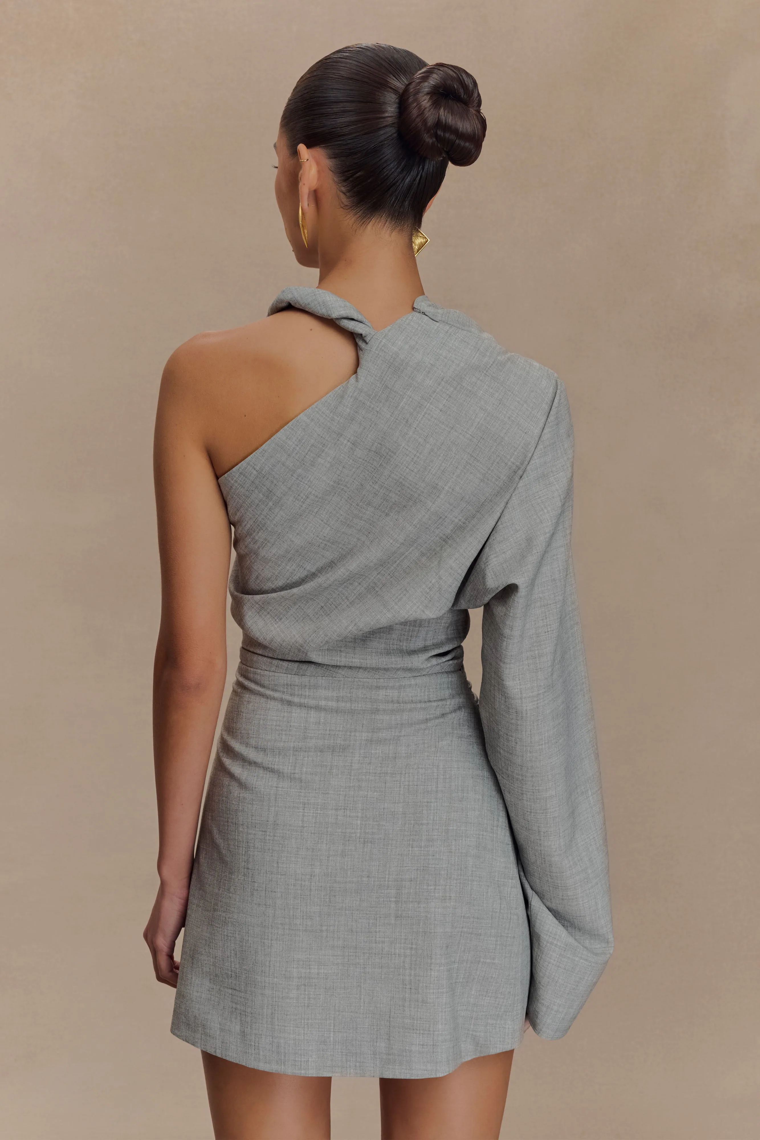 Boat-Neck Outfit Boost Dorian Twist Shoulder Mini Dress - Charcoal Marle