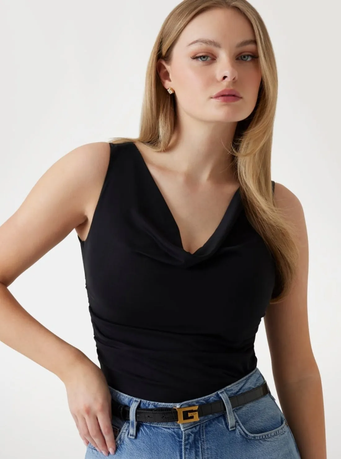 Eco Black Cowl Neck Rika Top PreShrunkCotton Everyday Essential