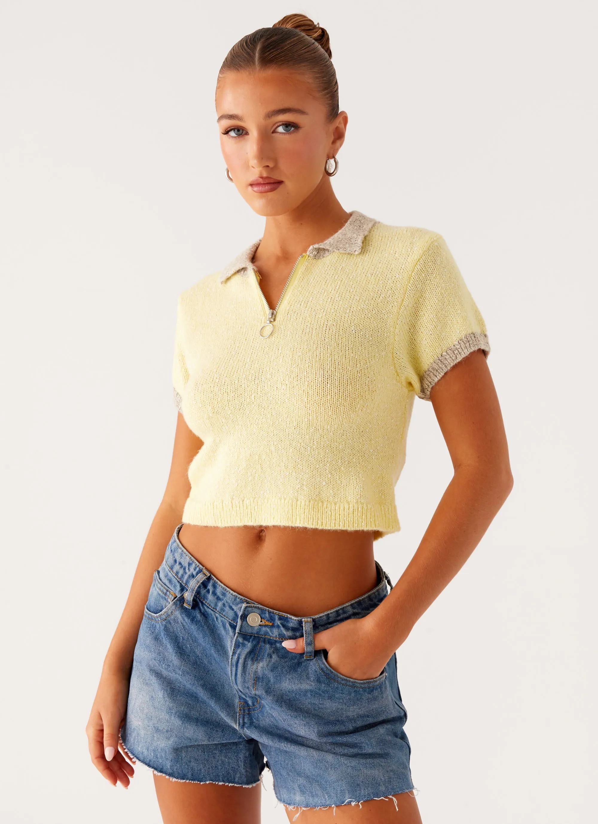 Walsh Knit Polo Top - Yellow Everyday Comfort