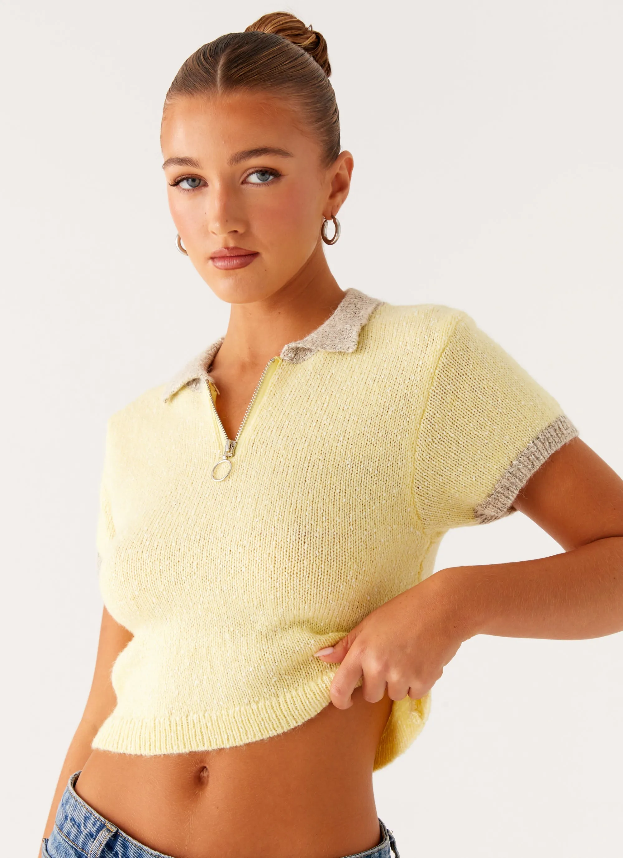 Loopwheel Construction Daywear Fit Walsh Knit Polo Top - Yellow