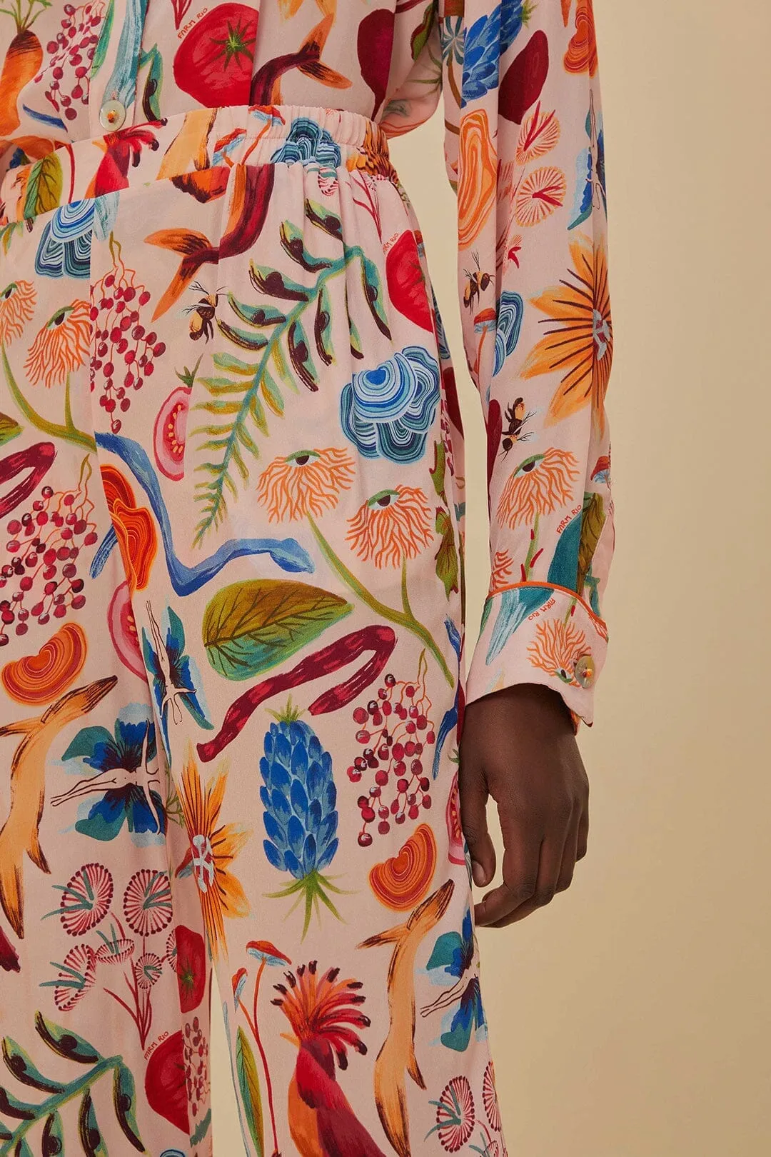 Beige Bright Farm Pajama Pants AbrasionResistantFabric Secure Cuff Design