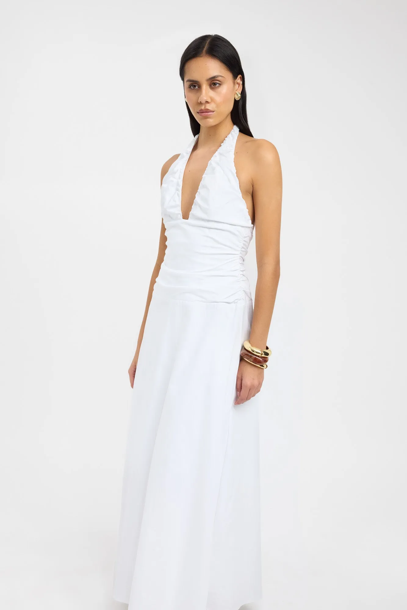 Linen-Blend Solana Low Cut Dress