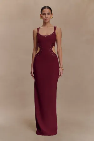 Angelique Beaded Crepe Maxi Dress - Wine Relaxed Line