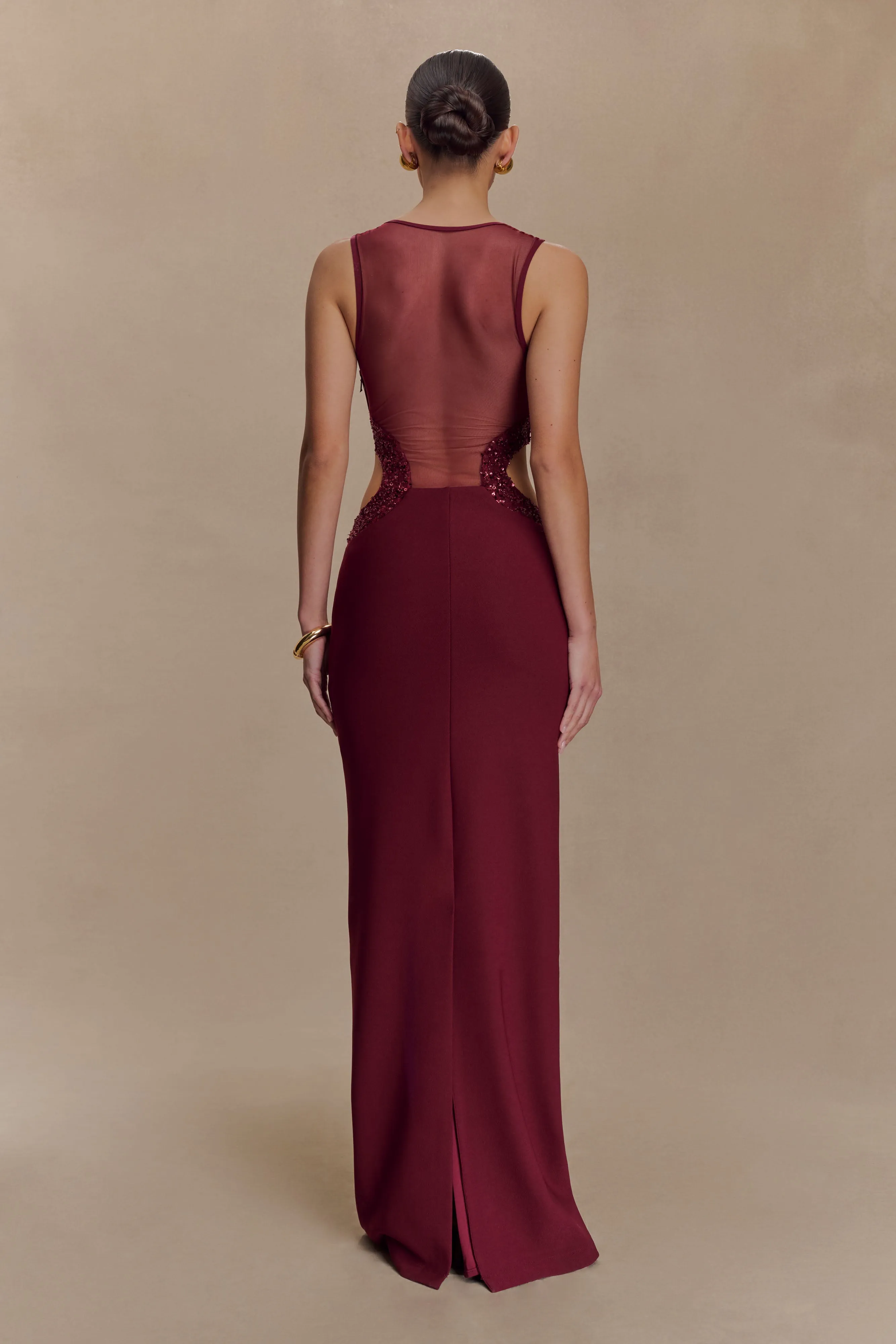 Angelique Beaded Crepe Maxi Dress - Wine Contemporary Look