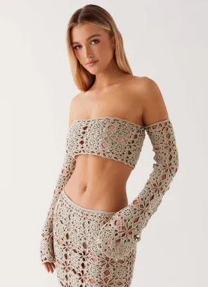 Biodegradable Fiber Sorrentino Crochet Long Sleeve Top - Sage