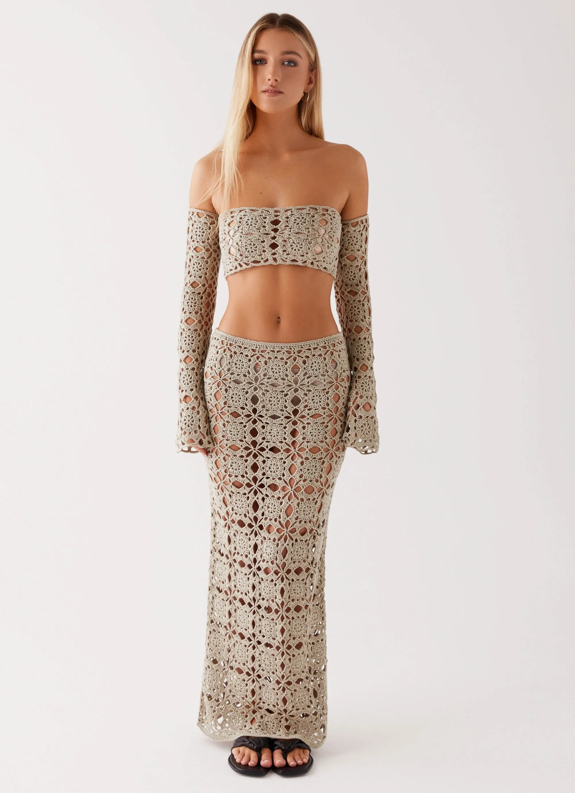 Sorrentino Crochet Long Sleeve Top - Sage Oversized Collar Style Texture Detail