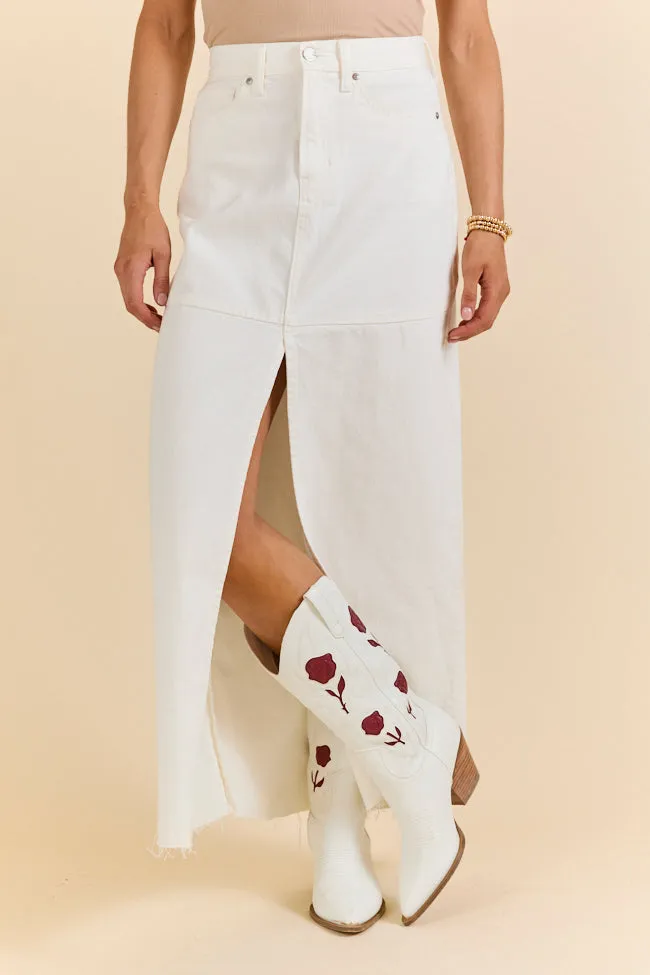 Soundwaves White Denim Midi Skirt SALE Athleisure Inspired