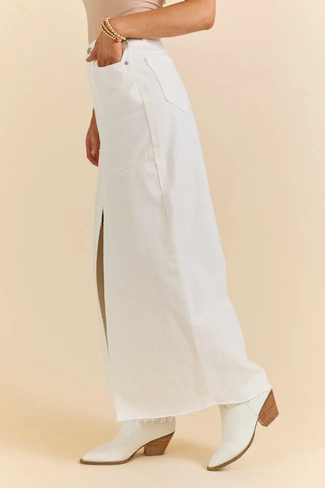 Wool blend Soundwaves White Denim Midi Skirt SALE