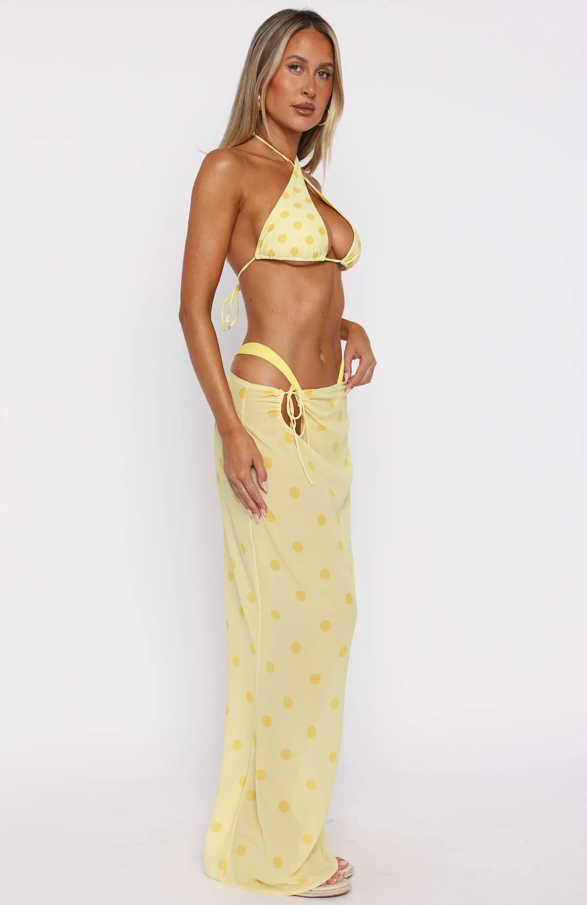 Crowd Pleaser Maxi Skirt Lemon Polka Dot Non Chlorine Degradation Colorfast Technology