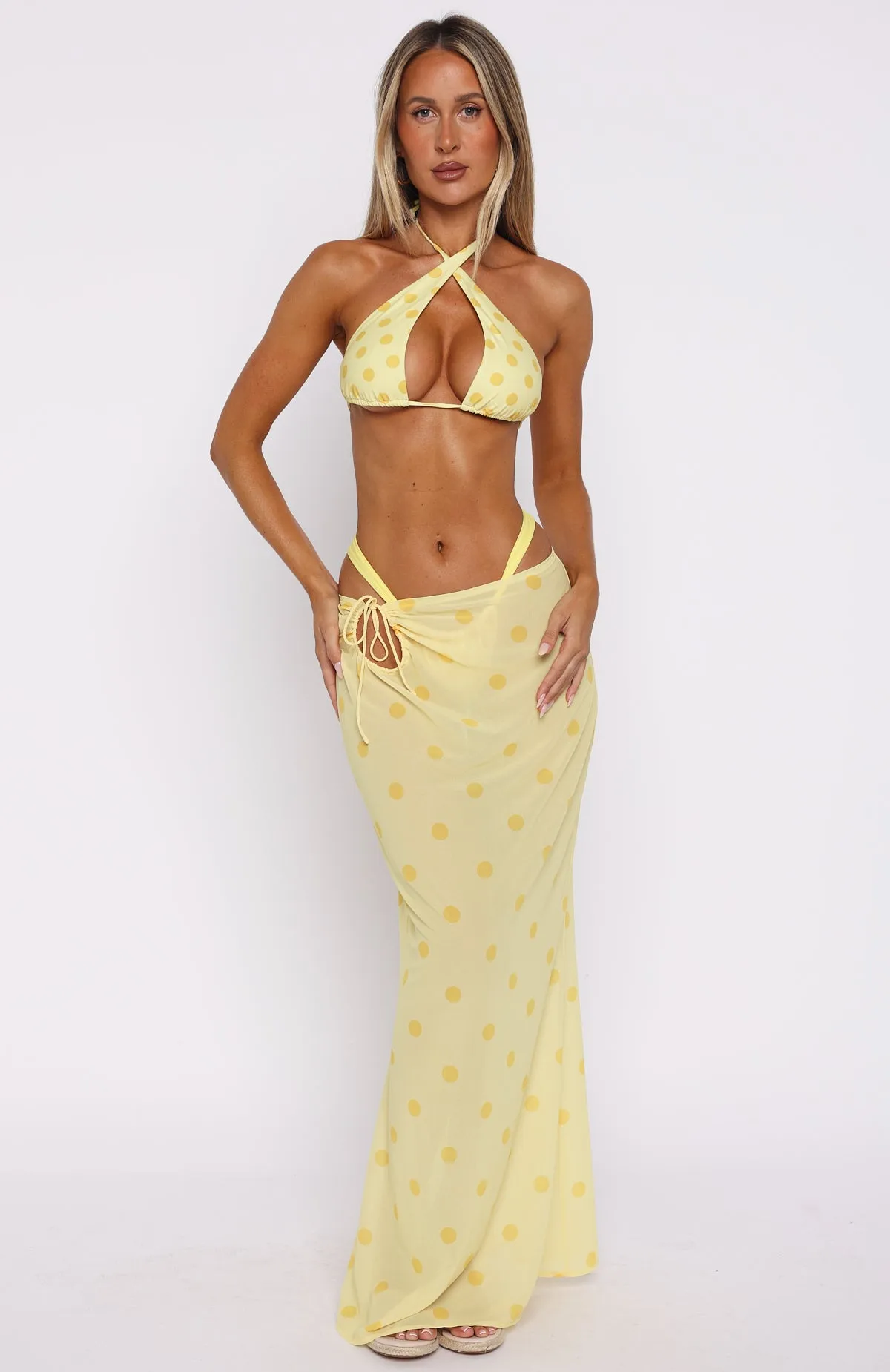 Fair trade Crowd Pleaser Maxi Skirt Lemon Polka Dot