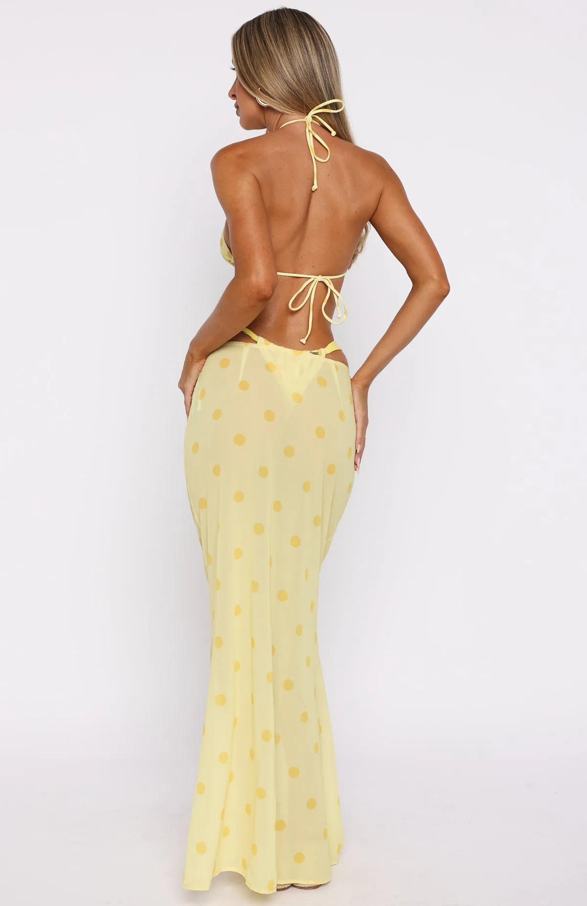 Crowd Pleaser Maxi Skirt Lemon Polka Dot Summer Fashion. Smooth-Finish