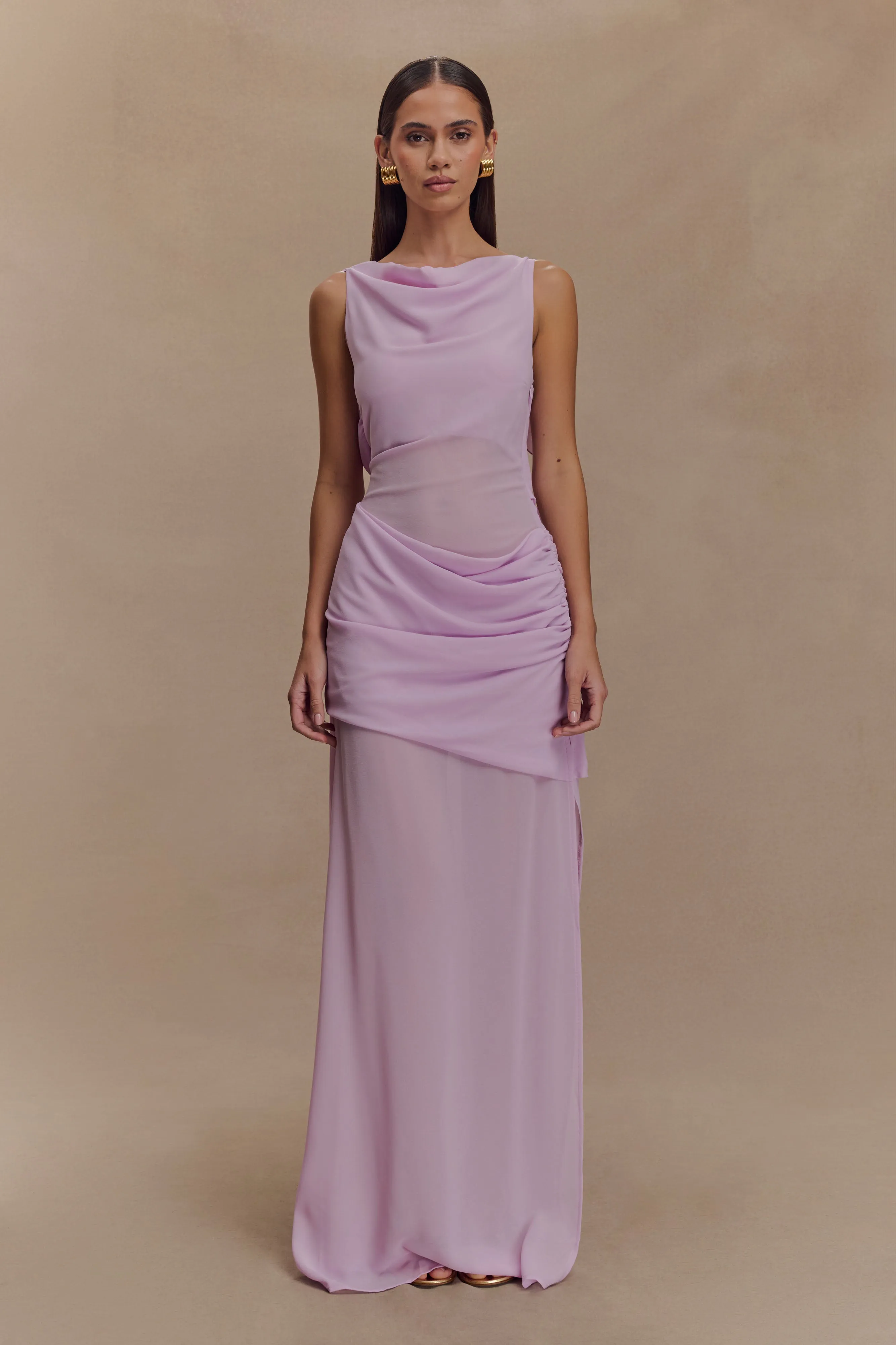 Daria Draped Chiffon Maxi Dress - Light Lilac Travel Essential Smooth Texture