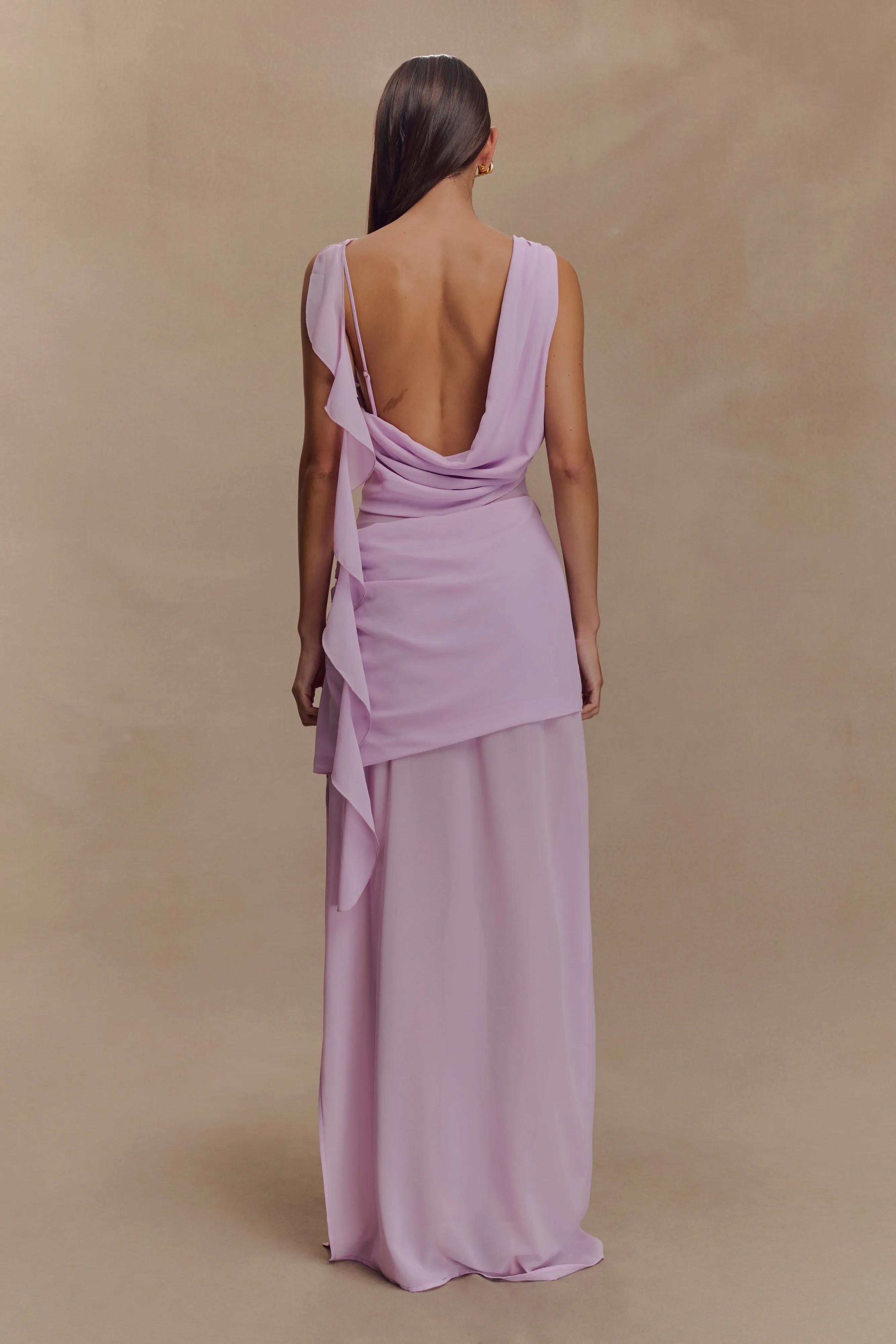 Daria Draped Chiffon Maxi Dress - Light Lilac Flowing Lines