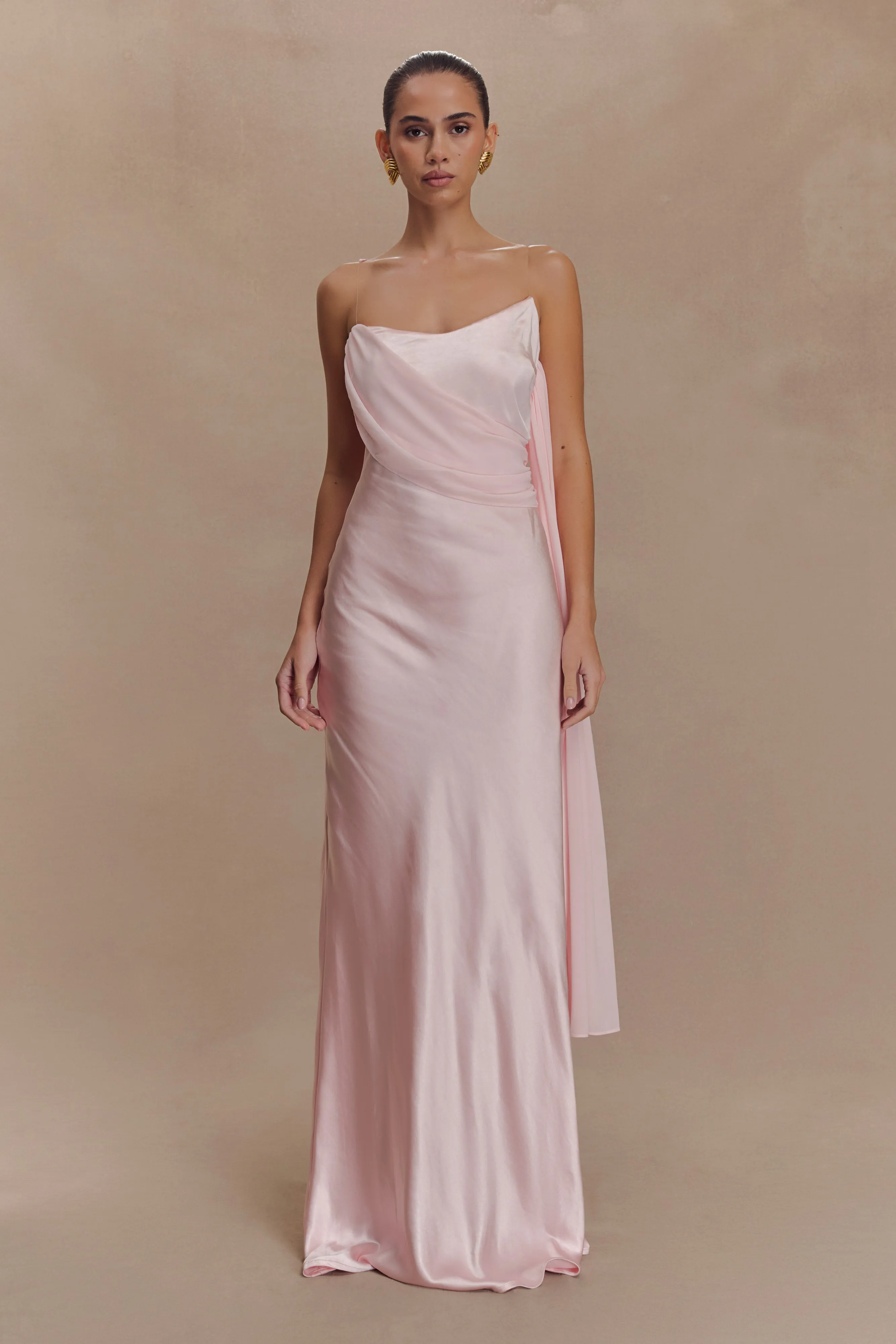 Modern Form Sophisticated and Relaxed Carah Satin And Chiffon Maxi Dress - Pale Pink