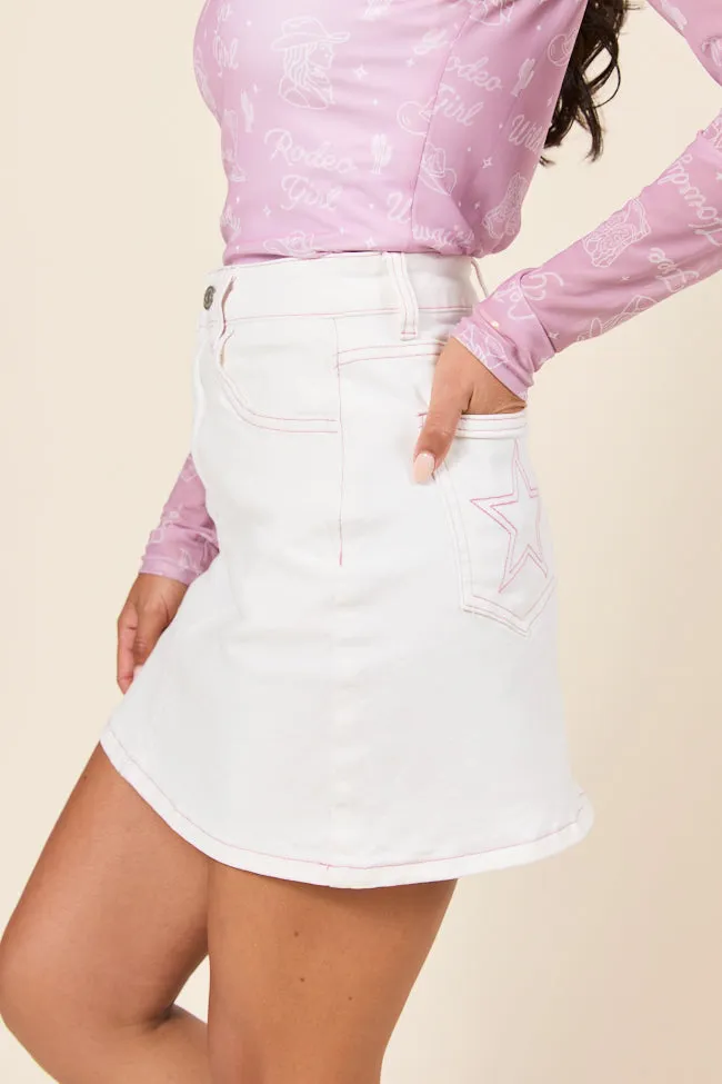 Affordable Fashion Stacie Star Stitch Off White Denim Skirt SALE
