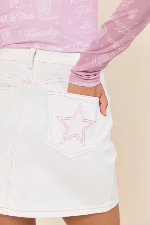 Stacie Star Stitch Off White Denim Skirt SALE Light Comfort