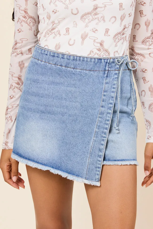 Stacy Light Wash Tie Denim Skort Monochrome Outfit Street Ready