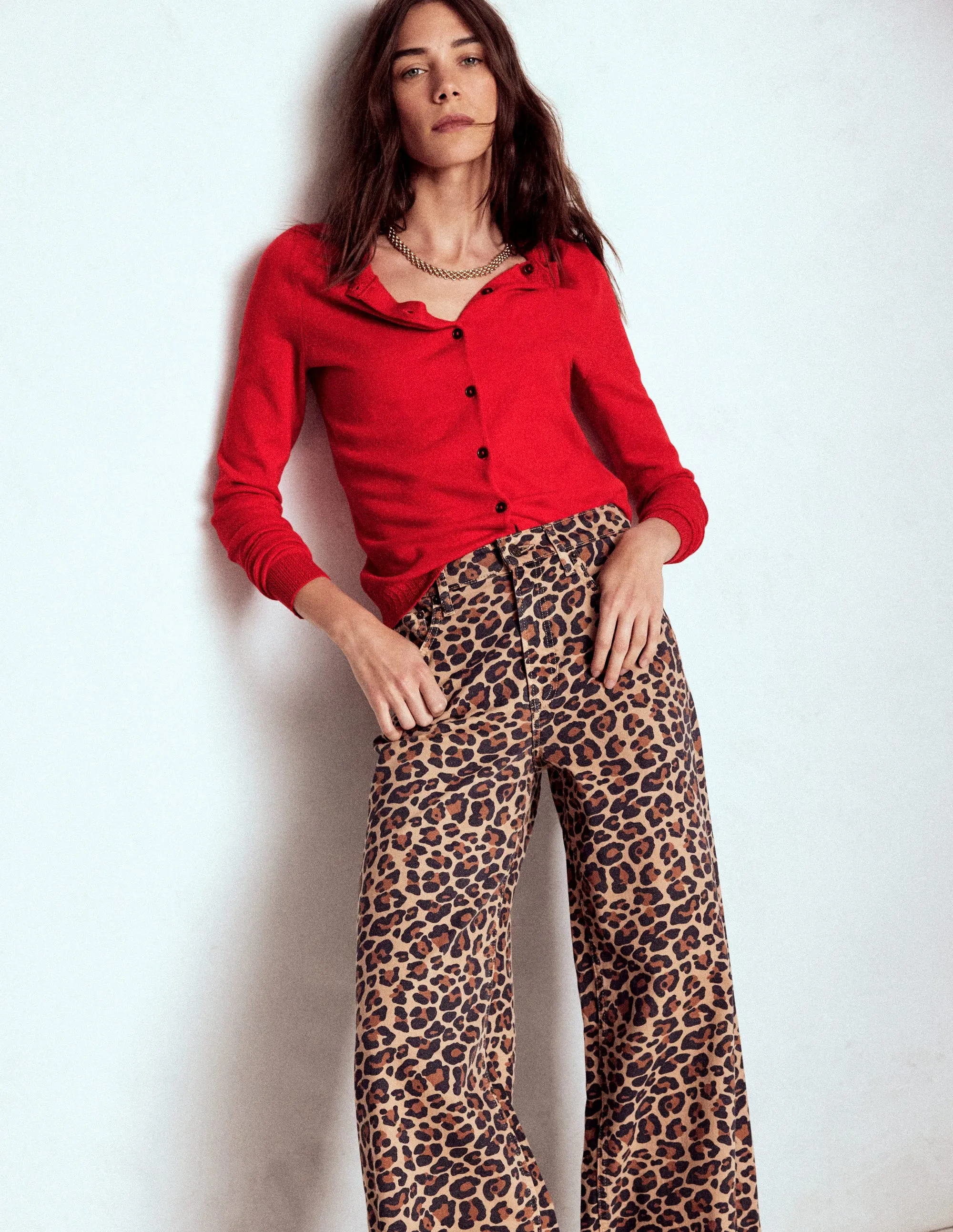 Emilia Cotton Crew Cardigan-Poppy Red Under Layer Chic Outfit