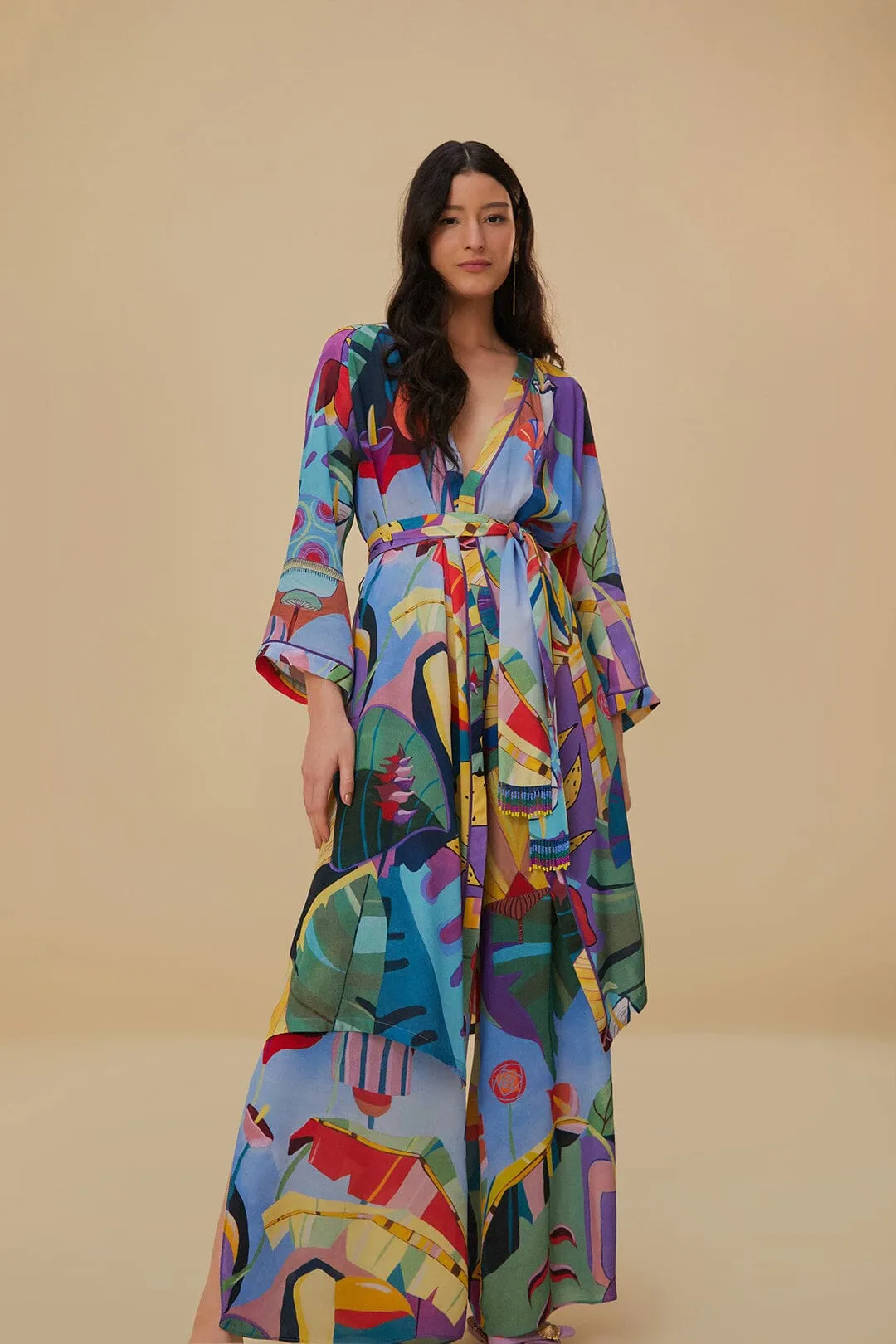 Zip Pocket Tropical Scenario Multicolor Pants