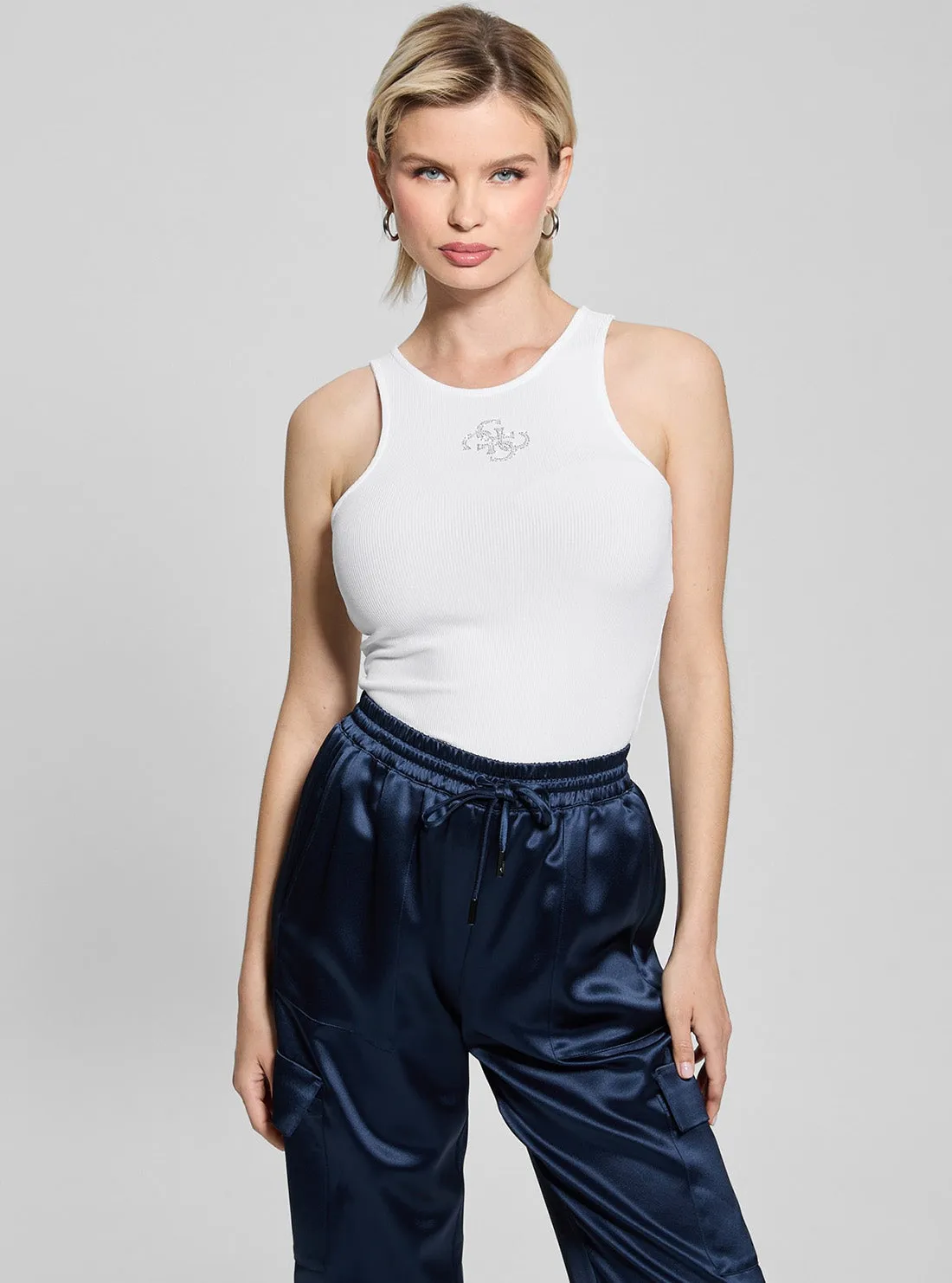 Eco White Guendalina Tank Top Wrinkle Free Fabric Running Gear