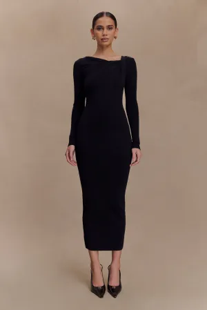 Light material Daily Casual Culver Draped Twist Knit Midi Dress - Black